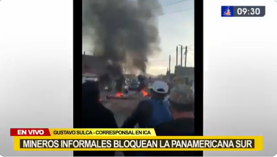 Mineros informales bloquean carretera Panamericana Sur en Ica